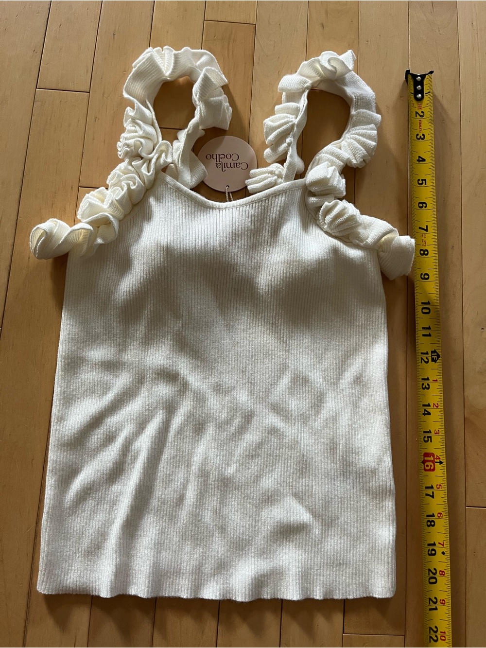 Camila Coelho Cream Ruffle Strap Ribbed Tank - Picture 8 of 11